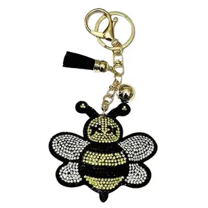 Bumble Bee Bling Keychain, Rhinestone design, Tassel Decor Sport Keychain for Men, Women, Kids Bling Backpack Keyrings, Purse Charms