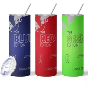 20oz Redbull Print Stainless Steel Tumbler Kit with Straw and Cleaning Stick for Hot and Hot Cold Drinks