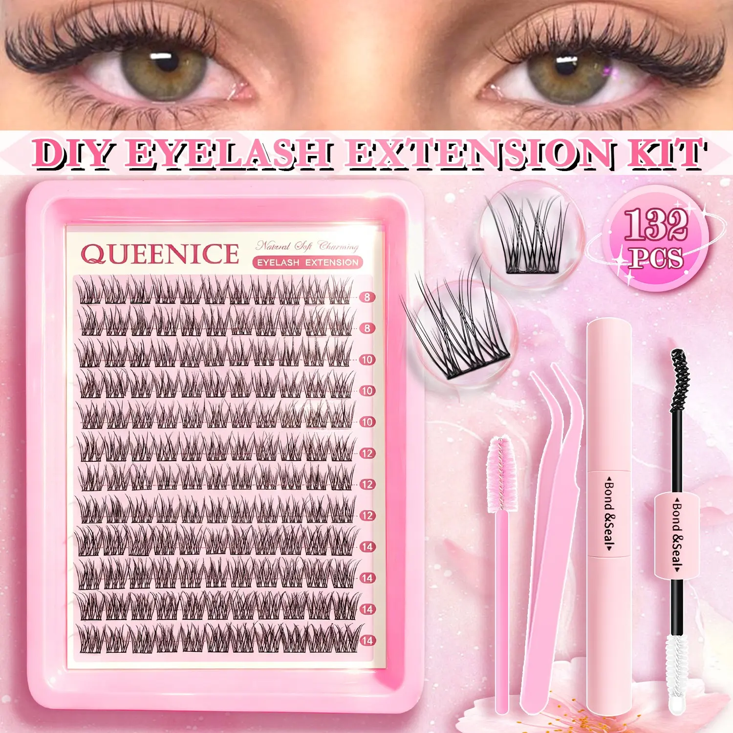 (Hot Selling Model) Summer Natural Style, Lash Clusters, individual lashes, Extension lash, Mixed Style /Mermaid, Contains Glue, Tweezers, Brush, Reusable, Suitable for a Variety of Occasions