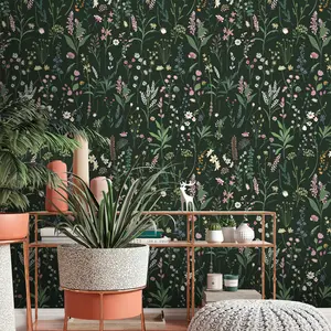 Wildwood Floral Peel and Stick Wallpaper Green White Farm Flower Removable Self Adhesive Contact Paper Waterproof Botanical Wallpaper for Bedroom Bathroom Living Room Accent Wall Decor