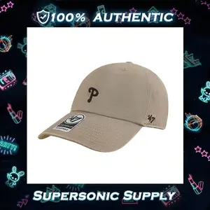 [47 Brand] Philadelphia Phillies Official Dad Cap Vintage Washed Cotton Baseball/Streetwear Adjustable Strapback (Heritage Khaki)