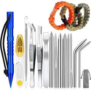 14 Pieces Paracord Tools Needles Paracord FID Set Stitching Set Stainless Steel Lacing Needles Smoothing Tool Knotter with Marlin Spike for Work Leather Weaving(Blue)