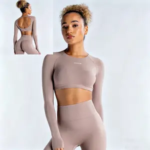 Premium original single with original label) Dynamic long-sleeve crop top for women; short-sleeve yoga top; lightweight gym crop top; seamless bicycle sports long fitness athletic apparel; athletic fashion activewear; running