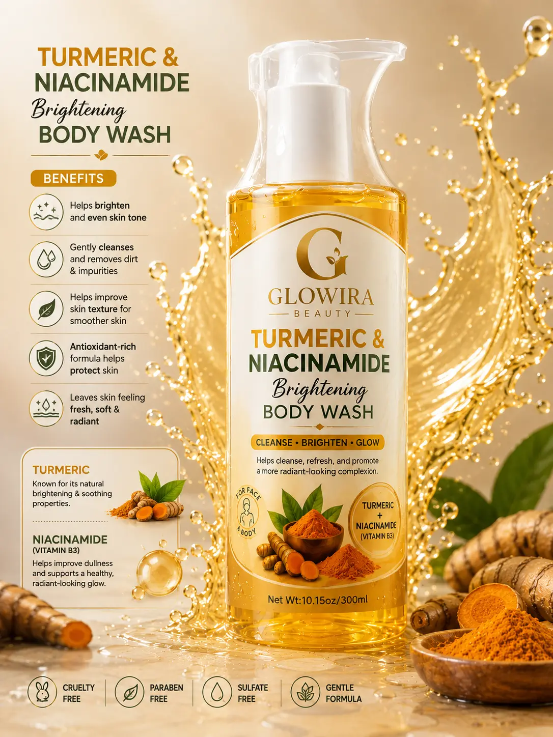turmeric ,niacinamide brighting body wash 300ml