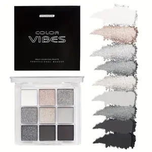 1 PC 9 Color Eyeshadow Palette, Dark Punk Silver Black White Metallic Matte shimmer,Long-Lasting Waterproof Eye Makeup Set, Perfect for Halloween