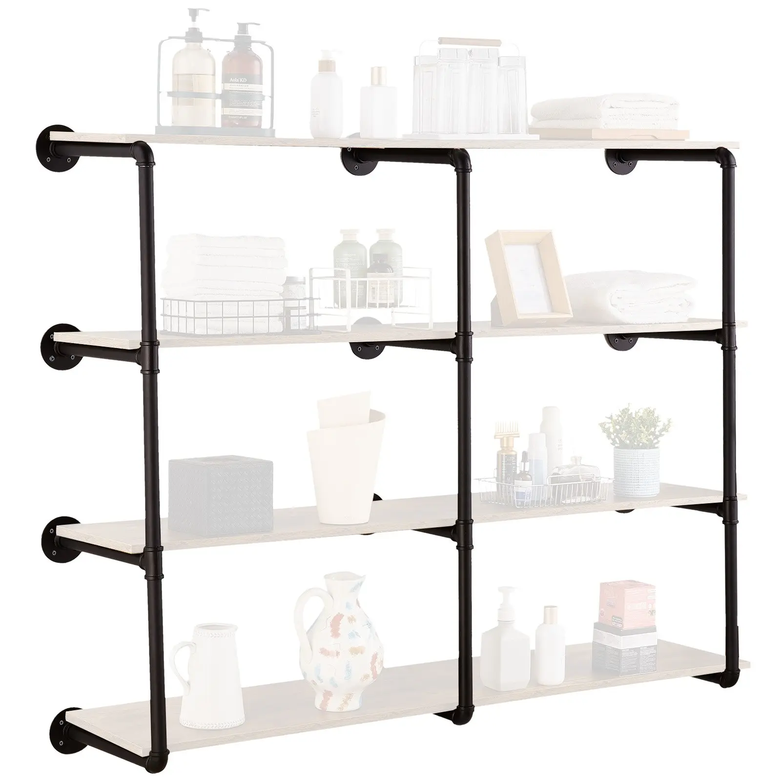 【Summerfinds】VEVOR Industrial Pipe Shelf Brackets, 3PCS 4-Tier Wall-Mount Rustic Floating Shelf Holders, 11.8in Applicable Board Width, for Room Decor, Kitchen & Bedroom Storage (Planks NOT Included) – Father's Day Gift