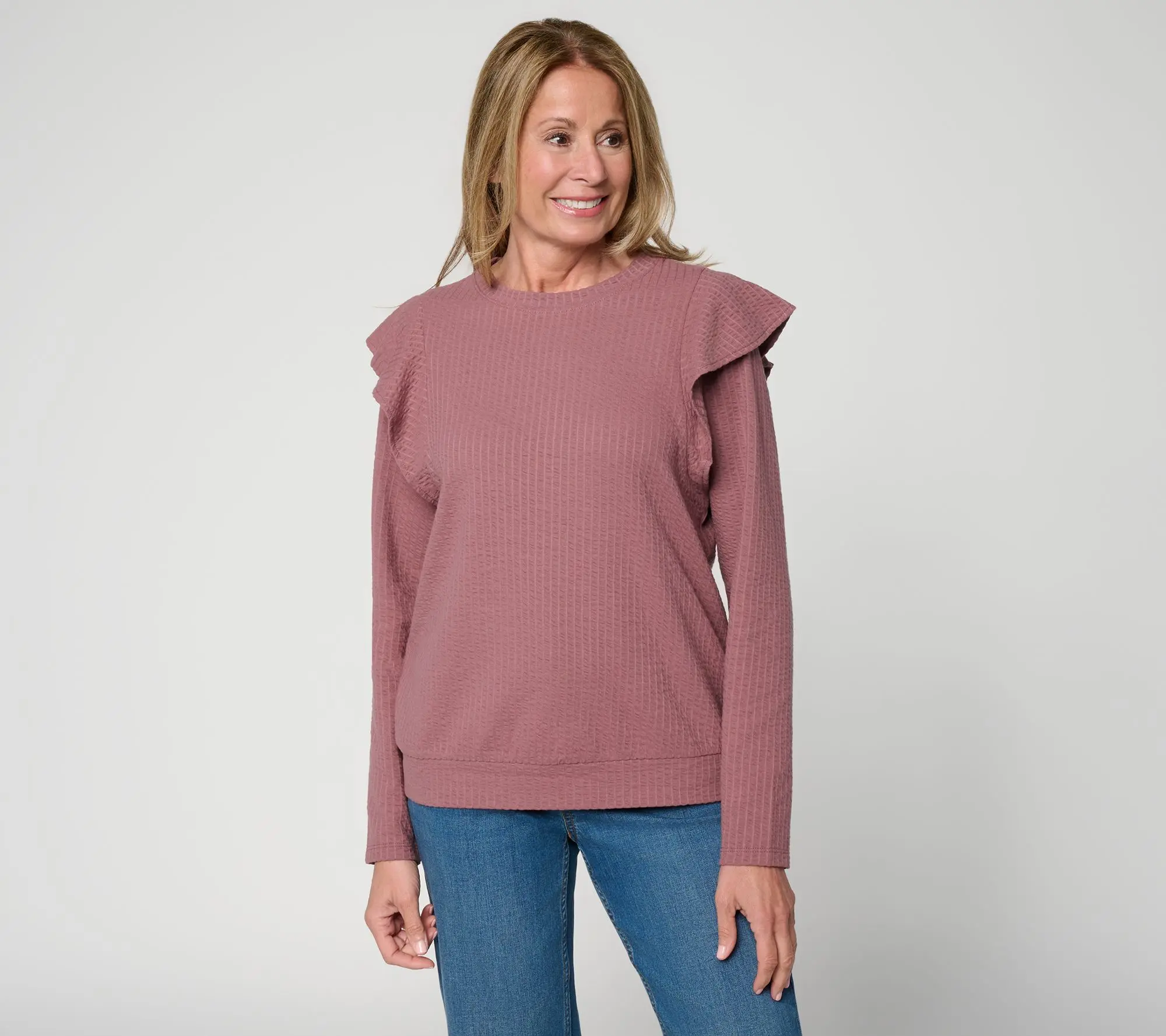 AnyBody Jacquard Knit Ruffle Sleeve Top