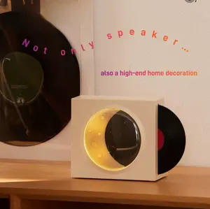 Moon Vinyl Bluetooth Speakers, High quality Wireless Sound System with clock and light, perfect gift for home decor or special occasion.