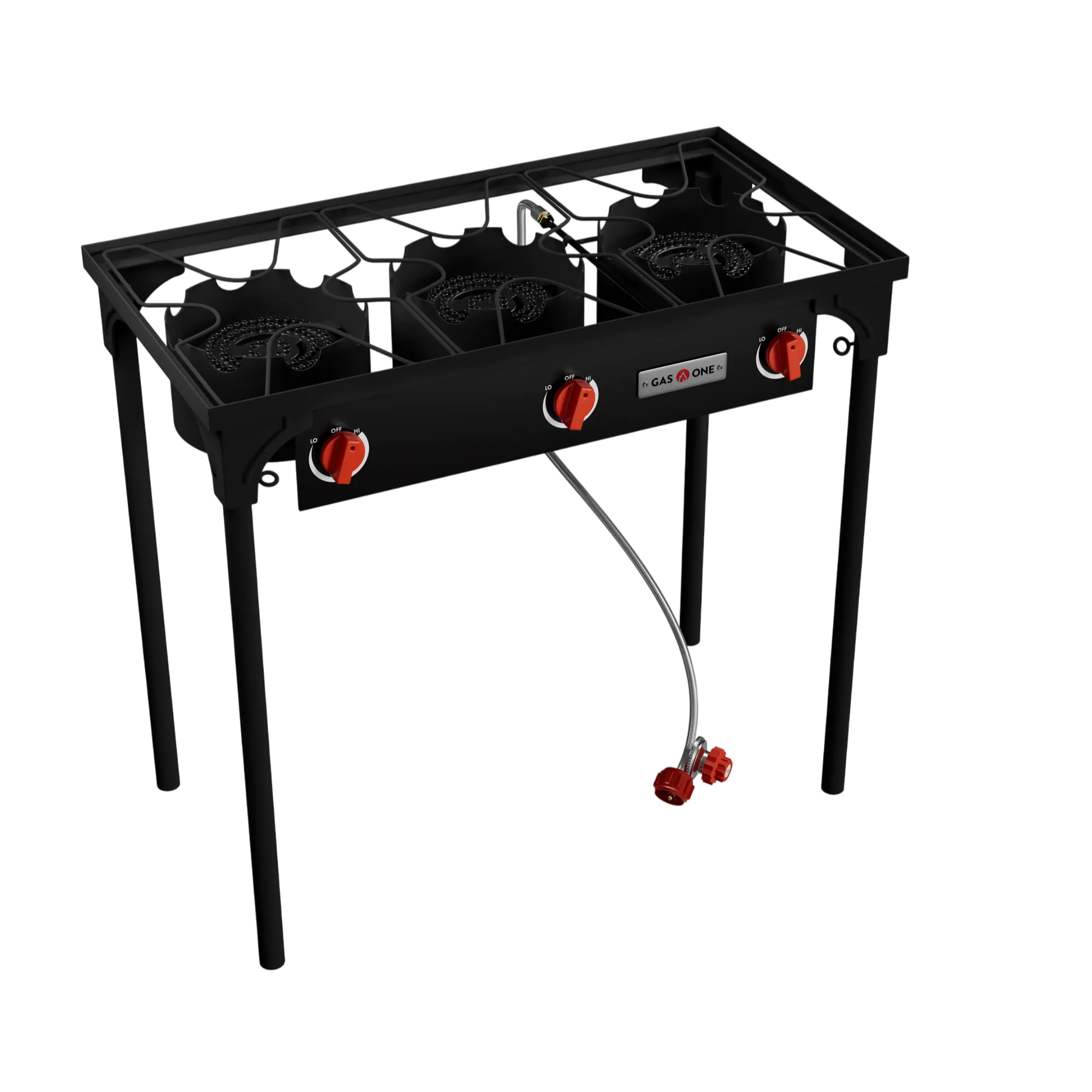 Gas One Outdoor Triple High pressure Burner with Stand Stove Propane Gas Cooker With Adjustable High Pressure Regulator and Hose, Black (B-6565)