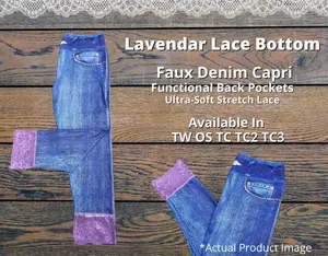 Faux Denim Capris Capri w/ Lavendar Purple Lace