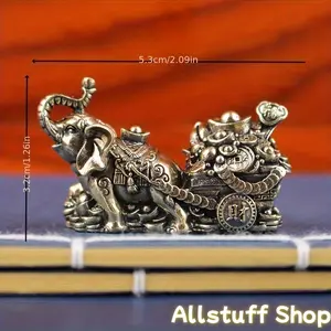 Collectible Figurines ,Brass Elephant Decoration, Treasure Bowl Elephant Pulling Cart Home Craftsmanship, All-Copper Living Room Office Opening Gift Decoration Company Feng Shui ornaments, wealth-gathering mascot ornaments, lucky decorations