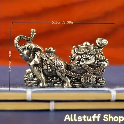 All-Copper Brass Elephant Cart With Treasure Bowl Collectible Figurine - Metal Decor, Wealth-Gathering Lucky Ornament, Living Room Office Opening Gift, No