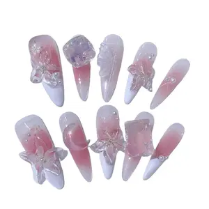 W86 Handmade Wearable Jewelry - Flower 3D Relief Ice Flower High-end Nail Art.3d flower nails.fresh new set nails.nails 3 dollars original Reusable Press On