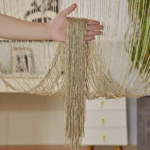 1pc Luxury Curtain with Silver Thread, Fringe Design, Living Room and Entryway Divider, Atmosphere Decorative Curtain