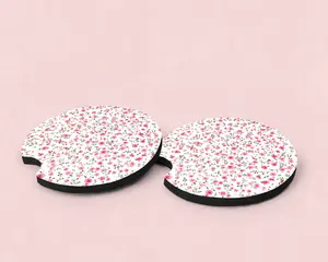 Floral Pattern Cute Car Coasters, Set of 2, Neoprene Material, Car Essentials for Girls Women, Car Interior, Cup Holder for Car
