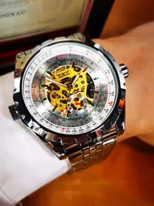 1pc Sports Automatic Mechanical Watch for Men Luminous Hands Decoration Small Dials Stainless Steel Strap Fashion Top Brand Business Casual Self Winding Gifts With Box Business Automatic Wristwatch