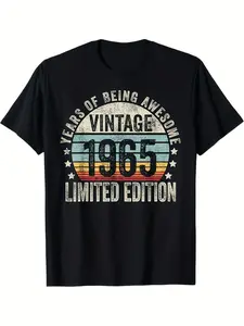 7.5oz Men's Vintage 1965 Limited Edition T-Shirt, 50th Anniversary Retro Logo, Casual Comfort Fit, S-Xxxl, Tee