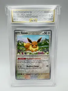 Graded AGS 10 Eevee REVERSE 2025 Prismatic Evolution 074 Holographic Pokemon Card