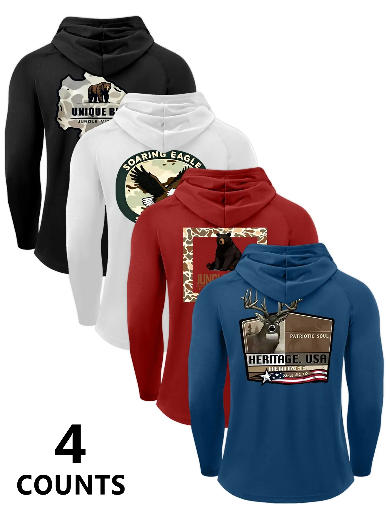 Men's Animal Pattern Graphic Heavy Hooded Long Sleeve T-Shirt Set, Premium Fabric, Casual Fit, Spring & Fall, Daily Wear, Outdoor Activities