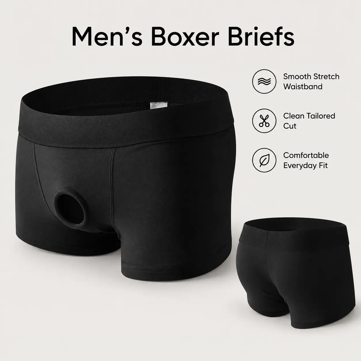 Men's Cotton-Elastane Boxer Briefs - Unique Design, Comfortable Stretch, Plain, Machine Washable Underwear for Couples Gifts & Everyday Wear, All Seasons, Male, No
