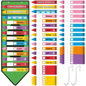 Back to School Daily Schedule Pocket Chart Pencil Crayon Classroom Schedule 13+1 Pockets for Preschool Kindergarten Classroom Teacher Office Decor
