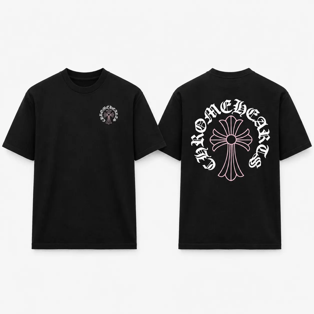Gothic Cross Graphic Shirt, Old English Letter Back Print Tee, Two Sided Cross Streetwear T-Shirt, Y2K Alternative Top