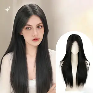 Lotfon Glueless synthetic wig for women, stylish long straight black hair, adjustable cap for a comfortable fit, easy to wear, lightweight and effortless, instantly transforms your style for a beautiful look