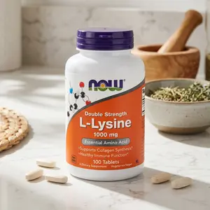 NOW Foods L-Lysine Supplement 1000 mg Tablets Double Strength Amino Acid, 100 Count, Supports Immune and Skin Health, Collagen Production, Non GMO Made in USA