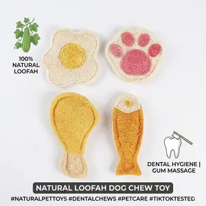 Natural loofah pet toy: a chew toy designed specifically for cats and dogs that keeps them entertained whilst helping to clean their teeth， 100% safe and compostable