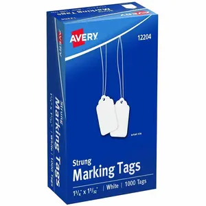 Avery Marking Tags, Strung, 1-3/4" x 1-3/32", 1,000 Tags (12204), White, 1000 / Box, AVE12204