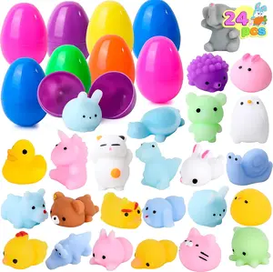 24 Pcs Easter Prefilled Eggs with Mochi Squishy Toys, Kawaii Stress Reliever Squishy Toy for Easter Theme Egg Hunt, Kids Party Favor, Basket Stuffers Filler, Classroom Prize Supplies