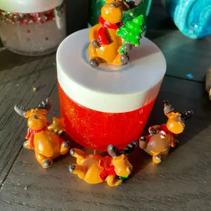 Reindeer Clear Shimmer Slime 5oz with Adorable Red and Gold Shimmer Base and Random Reindeer Figurine for Fun Stretchy Bubble Pops