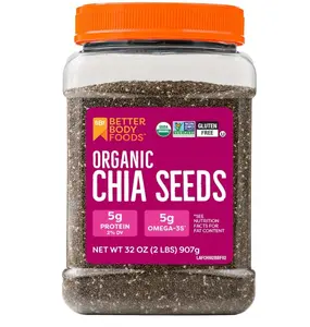 Organic Chia Seeds 2 lbs, 32 Oz, with Omega-3, Non-GMO, Gluten Free, Keto Diet Friendly, Vegan, Good Source of Fiber