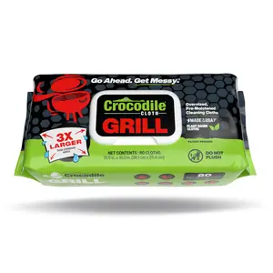 Crocodile Cloth Grill Wipes - 80 Count, Plant-Based & Skin Safe, Commercial Grade Clean, 15x10 Inch