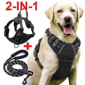 Xiazer Adjustable Dog Pet Harness & 5-foot Leash Set, Reflective Design Anti-Pull Dog Vest, Comes with Leash, Suitable for Small, Medium and Large Dogs, Black, S, M, L, XL