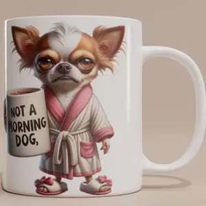 [11oz Funny Chihuahua Mug] 11oz White Ceramic Funny Chihuahua Mug - "Not a Morning Dog"| Dual-Sided Print, Perfect for Family Gatherings, Friends Gatherings, and Humorous Gift Ideas