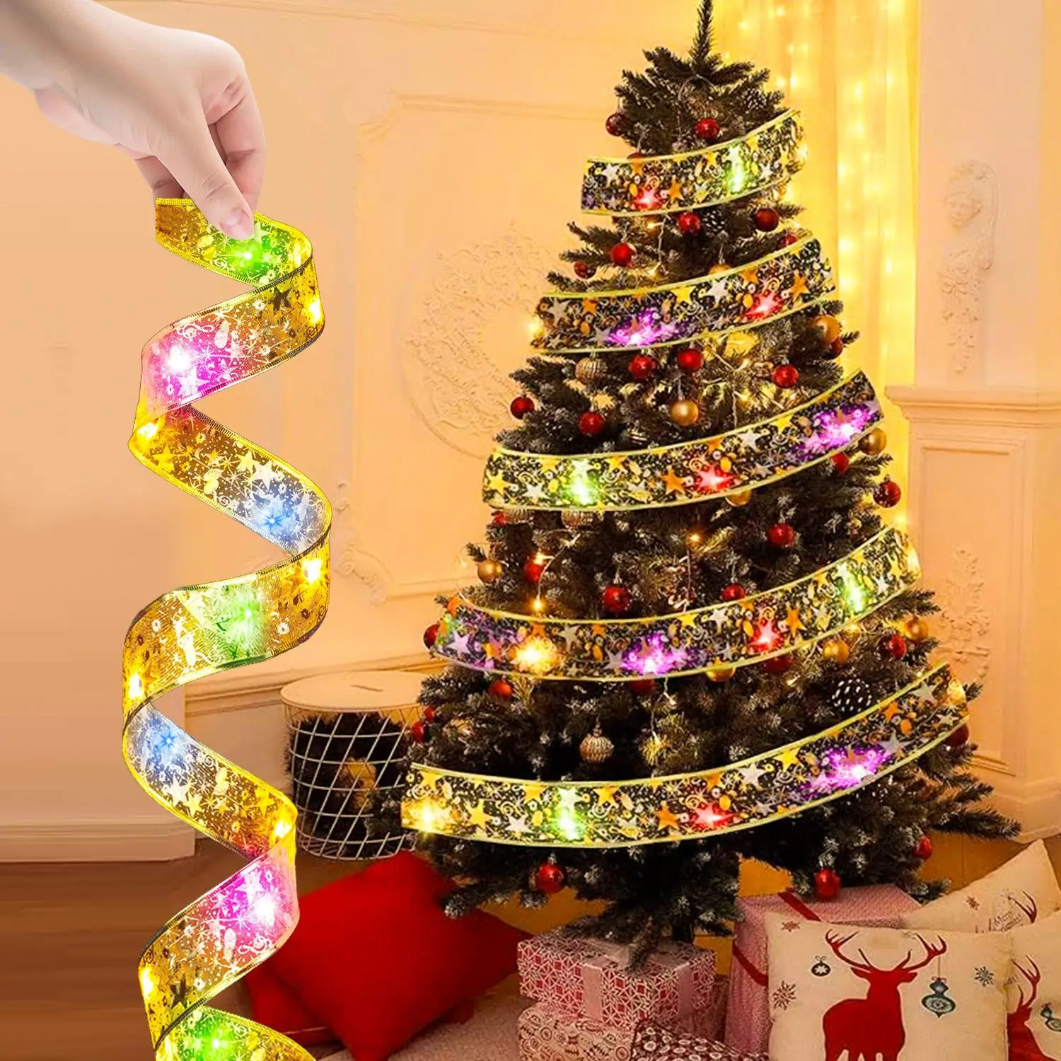 AA Battery Powered LED Ribbon Lights, 16.4ft LED String Light, Decorative Light for Home Party Wedding Festival (without Battery)