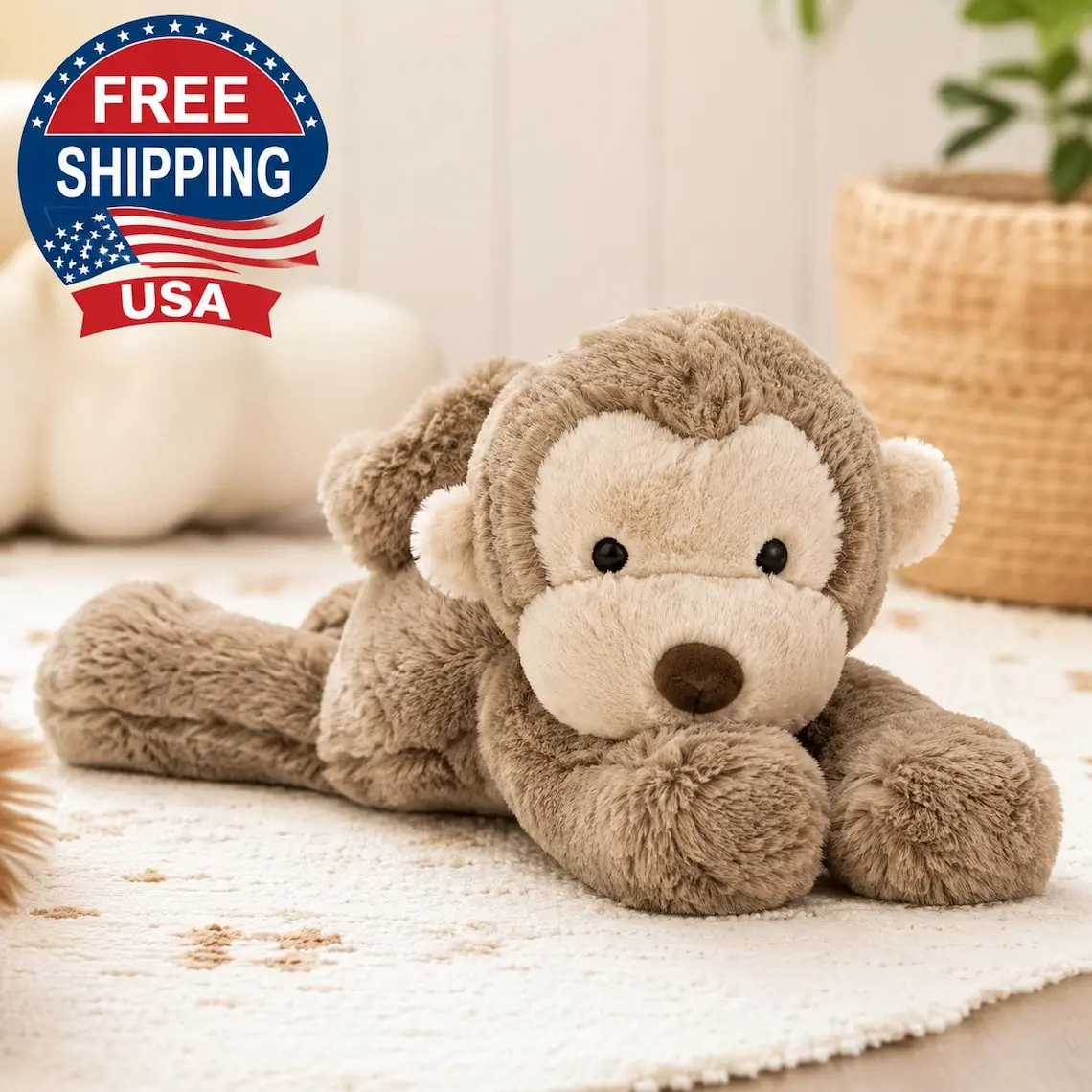 Jellycat Smudge Monkey Stuffed Animal, Medium Floppy Cuddly Toy 14 inches - Monkey Plush Toy - Classic Children's Gift