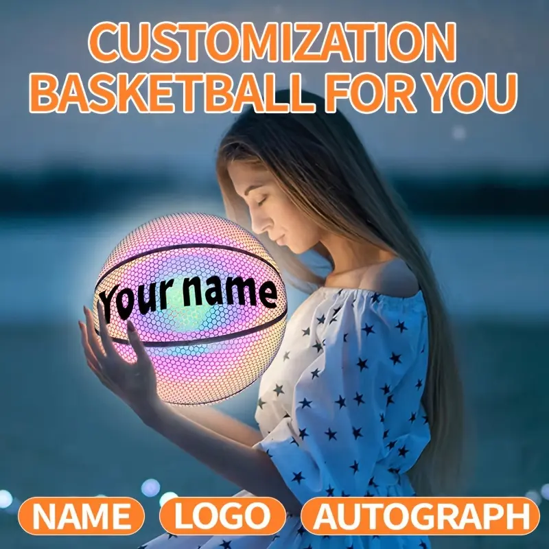 Customizable Reflective PU Leather No.7 Basketball, Personalized Sports Ball - Birthday Gift Ideas for Youth, Suitable for Independence Day, Easter, Valentine's Day, Synthetic, Reflective Surface, Personalized Name, Girlfriend Birthday Gift, 23.8-24.9Cm/9