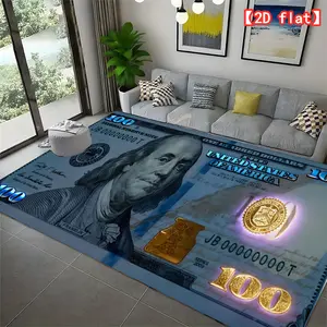 2D flat Close-up of US dollar bills. Carpet, living room carpet, washable living room carpet, flannel living room carpet washable, Home Decor Rugs