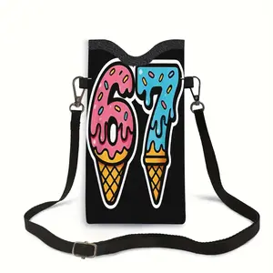 67 Number Theme Printed PU Leather Cellphone Case with Adjustable Strap, Portable Phone Protection Cover, Crossbody Neck Strap Included