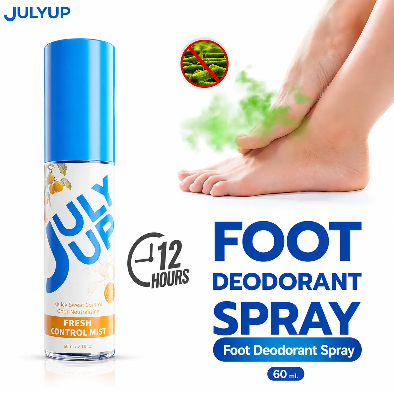 JULYUP Foot Deodorant Spray for Sweaty Feet, Helps Keep Feet Fresh and Dry, Odor Control Mist for Sneakers Sandals Socks and Daily Walking