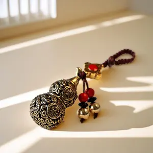 Brass Lucky Charm Keychain with Hollow Gourd Pendant Unisex Birthday Gift Key Keepsake for Men and Women