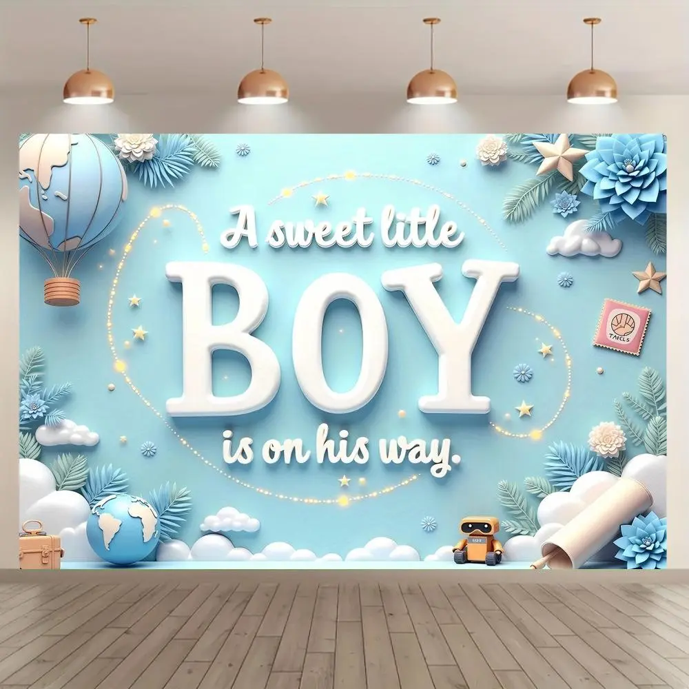 Baby Shower Party Banner, Party Decorations Banners, 1 Count Colorful Letter & Balloon Pattern Wall Hanging Backdrop, Indoor Backdrops, Photo Props Background Cloth for Party Decoration, Ornaments, Party Decoration Supplies