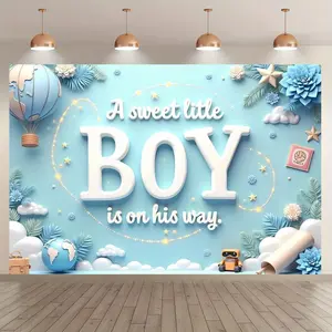 Baby Shower Party Banner, Party Decorations Banners, 1 Count Colorful Letter & Balloon Pattern Wall Hanging Backdrop, Indoor Backdrops, Photo Props Background Cloth for Party Decoration, Ornaments