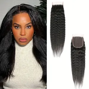 New 2025 Arrivals 4x4 Lace Closure Part Kinky Straight Brazilian Human Hair Transparent Lace Closure Yaki with Baby Hair PrePlucked Virgin Hair