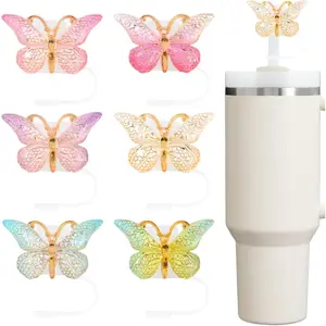 6 count Glitter Straw Covers for  Tumblers - Foil Butterfly Design, 10mm  Straw Toppers, Stanely Cup Accessories