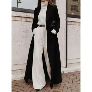 Women's Clothing Casual Long Pure Color Warm Keeping Woolen Coat Womenswear Jackets