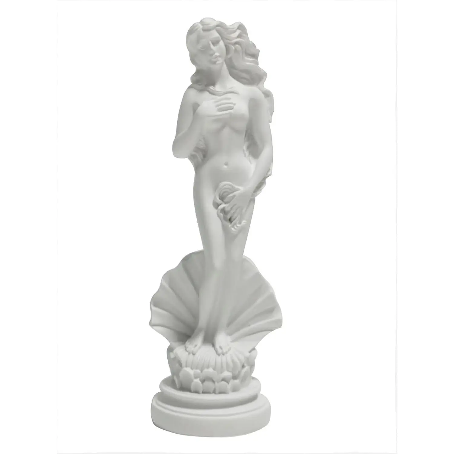 7.6-Inch Greek Goddess Aphrodite Resin Statue (Birth of Venus, Seashell Base), Classic White Handcrafted Artwork with Exquisite Detailing, Desk Decor, Gift Ideas for Art Lovers
