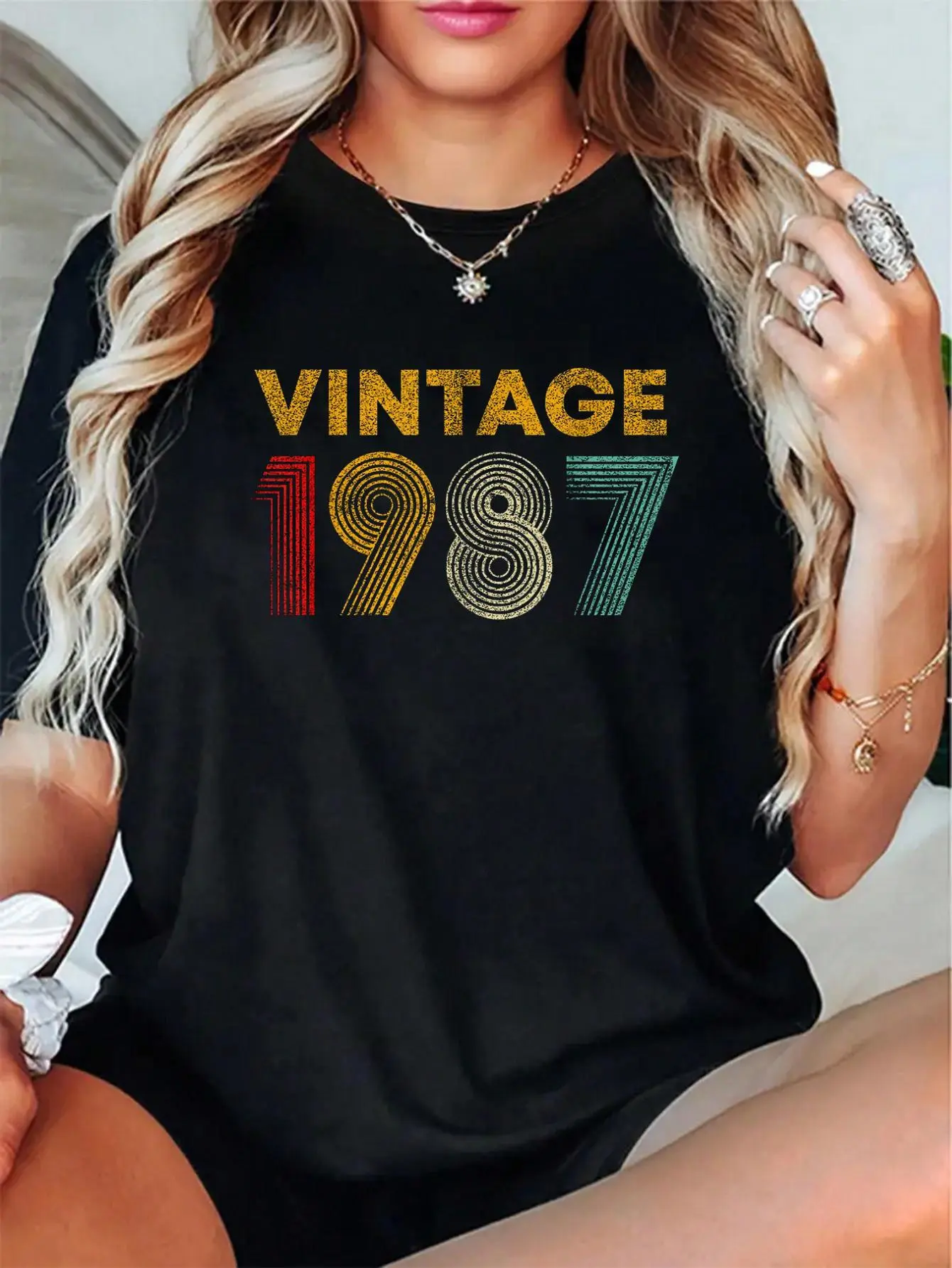Women's 1987 38th Birthday Graphic Tee, Soft 100% Cotton Short-Sleeve Top with a Casual Retro Vibe Style, Custom-Made Unisex Gift